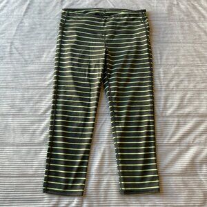 Athleta Chaturanga Capri Legging Green Yellow Stripe Yoga Pants Small